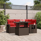 5-Piece Garden Sofa Set with Cushions, Brown Poly Rattan