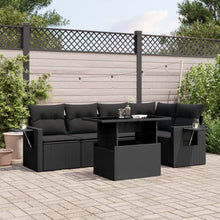 6-delige Loungeset met kussens poly rattan zwart