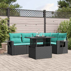 6-piece garden lounge set with cushions black poly rattan