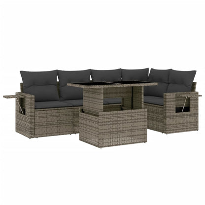 6-delige Loungeset met kussens poly rattan grijs