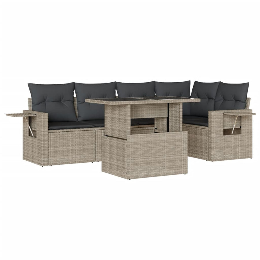 6-delige Loungeset met kussens poly rattan lichtgrijs