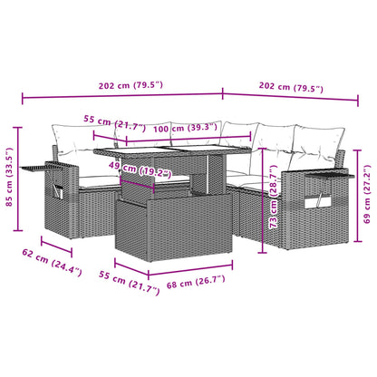 6-delige Loungeset met kussens poly rattan zwart
