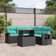 6-piece garden lounge set with cushions black poly rattan