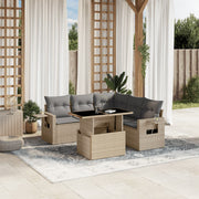 Loungeset 6-delig poly rattan beige
