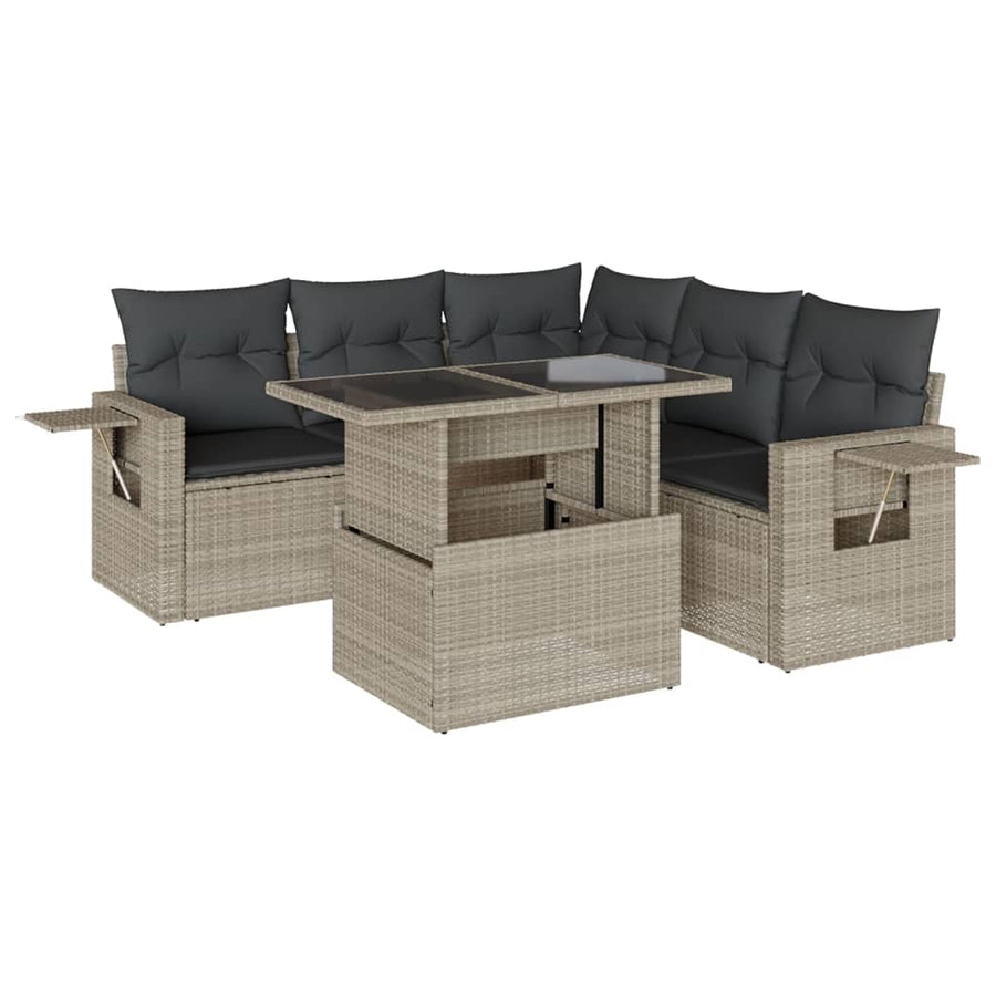 6-delige Loungeset met kussens poly rattan lichtgrijs