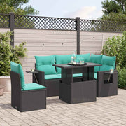 6-piece garden lounge set with cushions black poly rattan