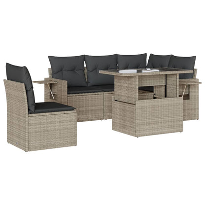 6-delige Loungeset met kussens poly rattan lichtgrijs