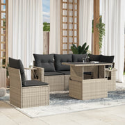 Loungeset 6-delig poly rattan lichtgrijs