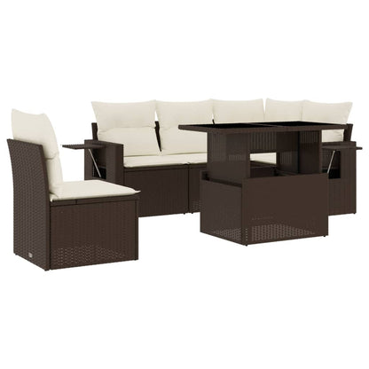 6-delige Loungeset met kussens poly rattan bruin