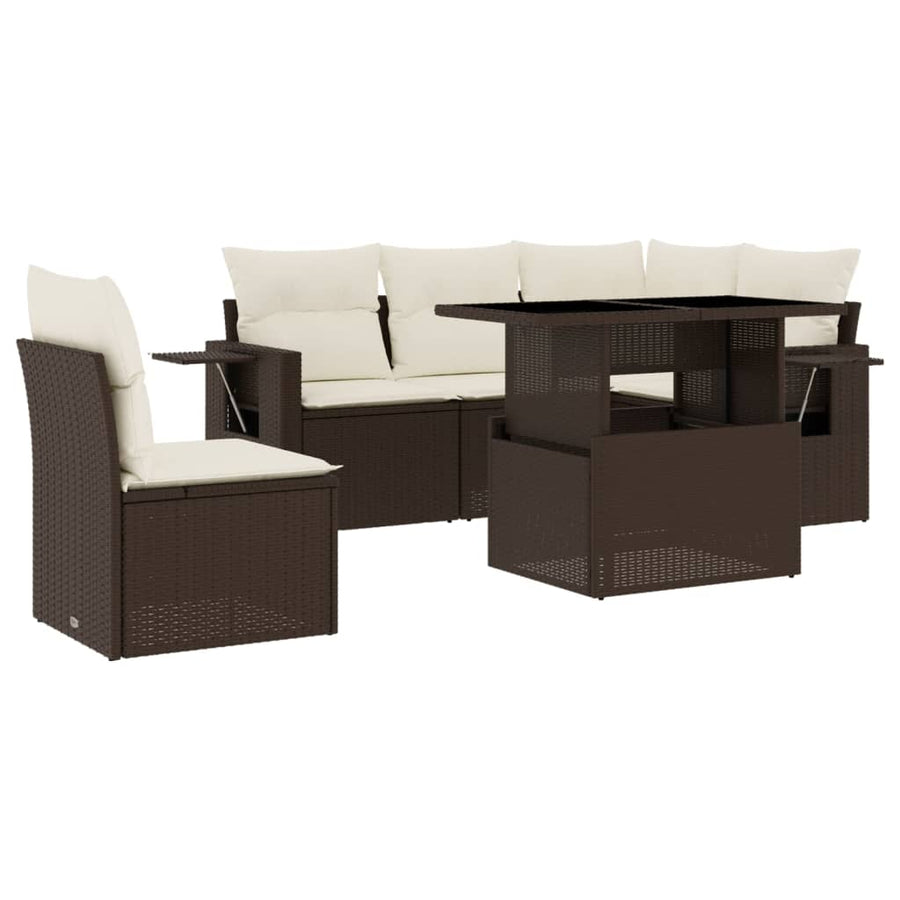 6-delige Loungeset met kussens poly rattan bruin
