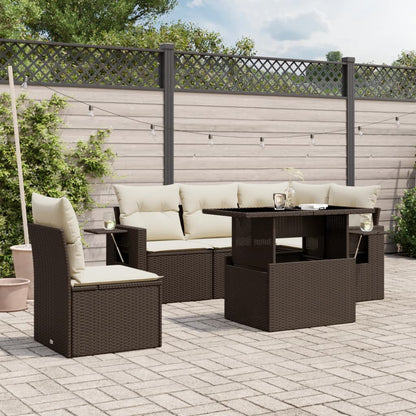 6-delige Loungeset met kussens poly rattan bruin