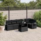 7-delige Loungeset met kussens poly rattan zwart