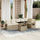 7-delige Loungeset met kussens poly rattan beige