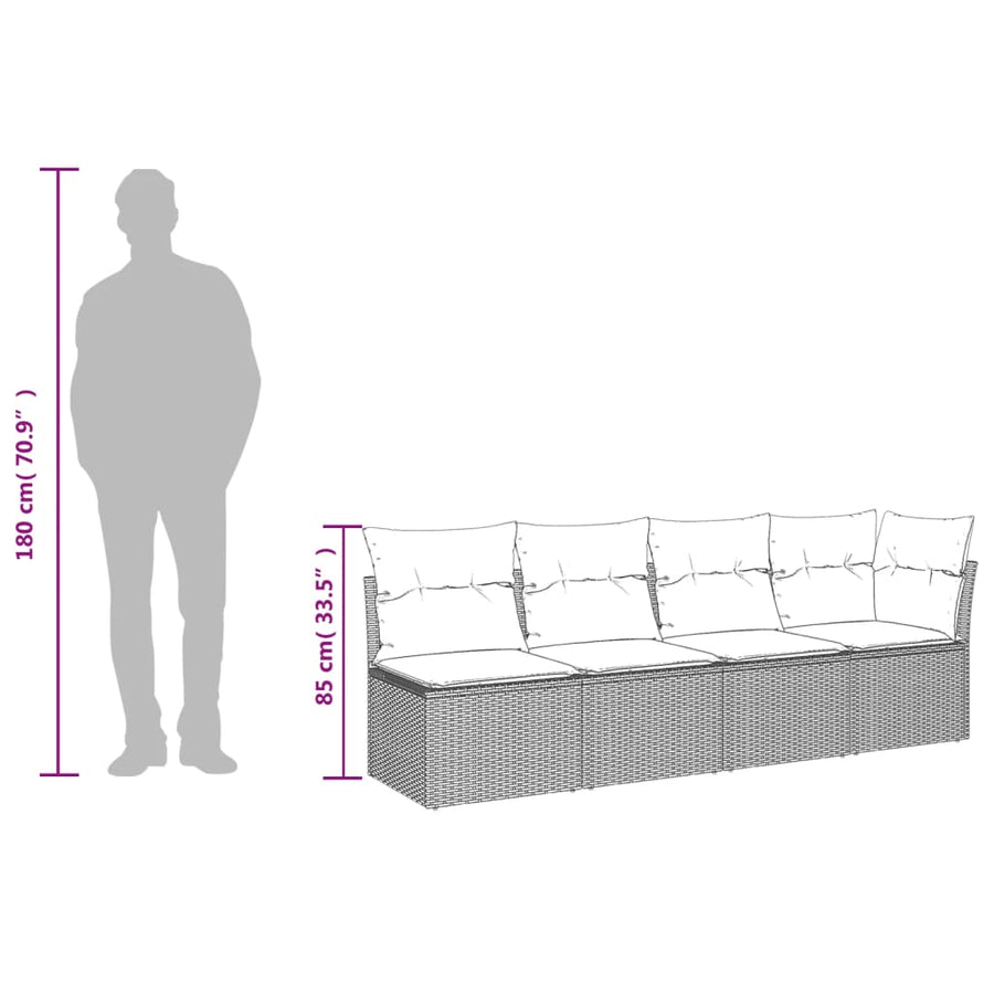 7-delige Loungeset met kussens poly rattan grijs