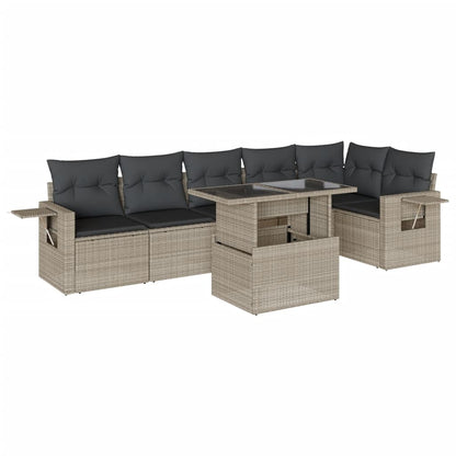 7-delige Loungeset met kussens poly rattan lichtgrijs