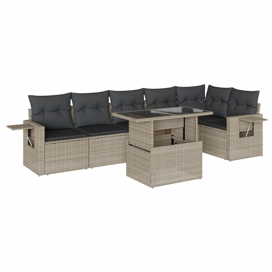 7-delige Loungeset met kussens poly rattan lichtgrijs