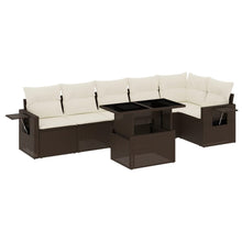 7-delige Loungeset met kussens poly rattan bruin