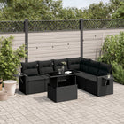 7-delige Loungeset met kussens poly rattan zwart