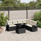 7-delige Loungeset met kussens poly rattan zwart