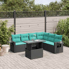 7-piece garden sofa set with cushions in black poly rattan