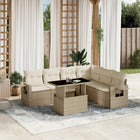 7-delige Loungeset met kussens poly rattan beige