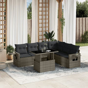 Loungeset poly rattan grijs 7-delig