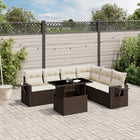 7-delige Loungeset met kussens poly rattan bruin