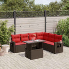 7-Piece Garden Bench Set with Cushions, Brown Poly Rattan
