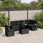 7-delige Loungeset met kussens poly rattan zwart