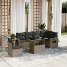 7-delige Loungeset met kussens poly rattan grijs