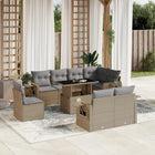 9-delige Loungeset met kussens poly rattan beige