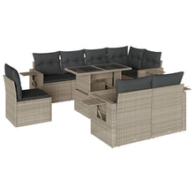 9-delige Loungeset met kussens poly rattan lichtgrijs