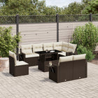 9-delige Loungeset met kussens poly rattan bruin