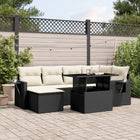 7-delige Loungeset met kussens poly rattan zwart