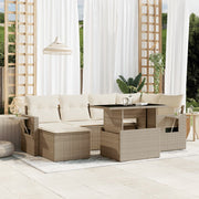 Loungeset poly rattan beige 7-delig