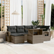 7-piece Lounge Set with Cushions poly rattan grey