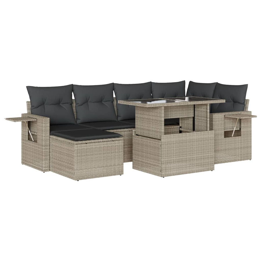 7-delige Loungeset met kussens poly rattan lichtgrijs