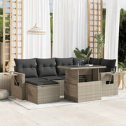 7-piece Lounge Set with cushions poly rattan light grey