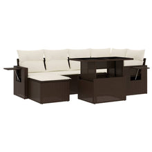 7-delige Loungeset met kussens poly rattan bruin