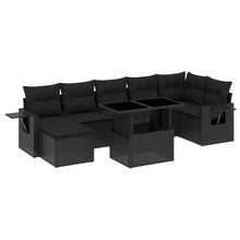 8-delige Loungeset met kussens poly rattan zwart
