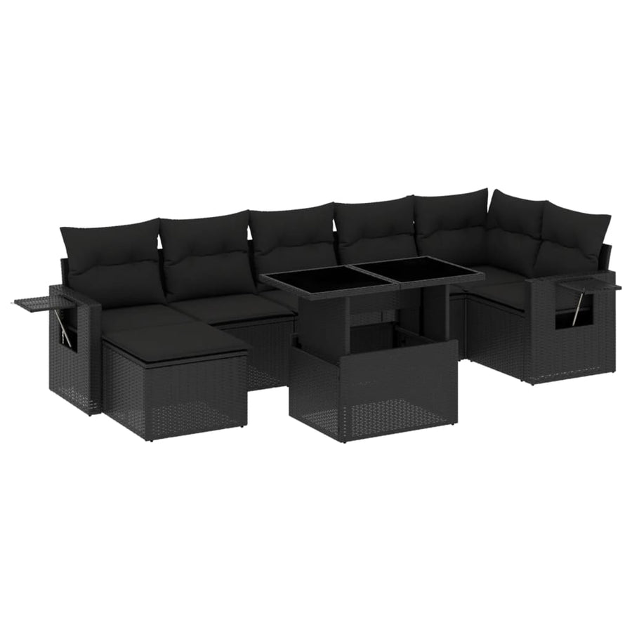 8-delige Loungeset met kussens poly rattan zwart