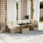 8-delige Loungeset met kussens poly rattan beige