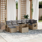 8-delige Loungeset met kussens poly rattan beige