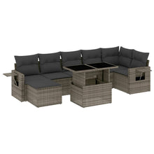 8-delige Loungeset met kussens poly rattan grijs