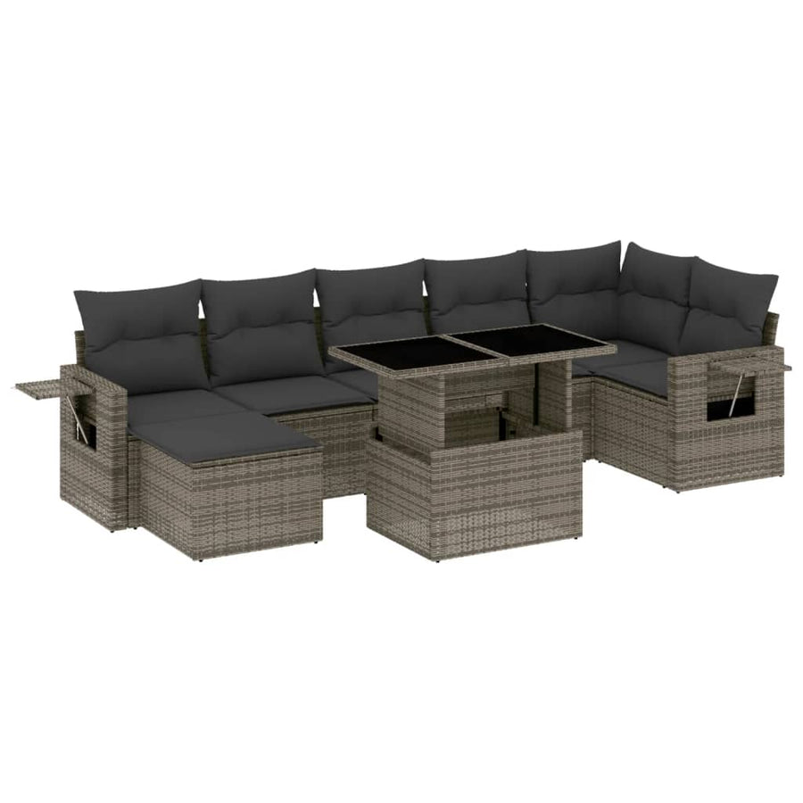 8-delige Loungeset met kussens poly rattan grijs
