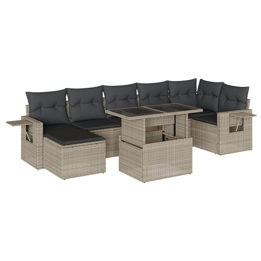 8-delige Loungeset met kussens poly rattan lichtgrijs