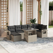 Loungeset 8-delig poly rattan lichtgrijs