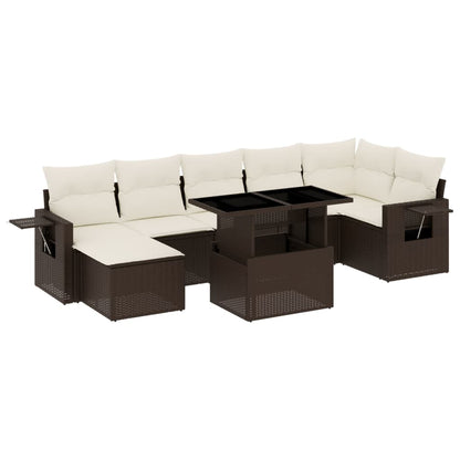 8-delige Loungeset met kussens poly rattan bruin