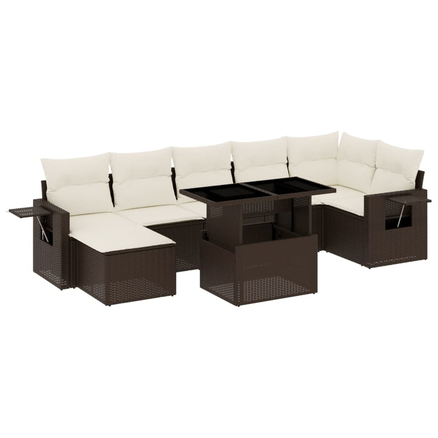 8-delige Loungeset met kussens poly rattan bruin