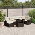 8-delige Loungeset met kussens poly rattan bruin